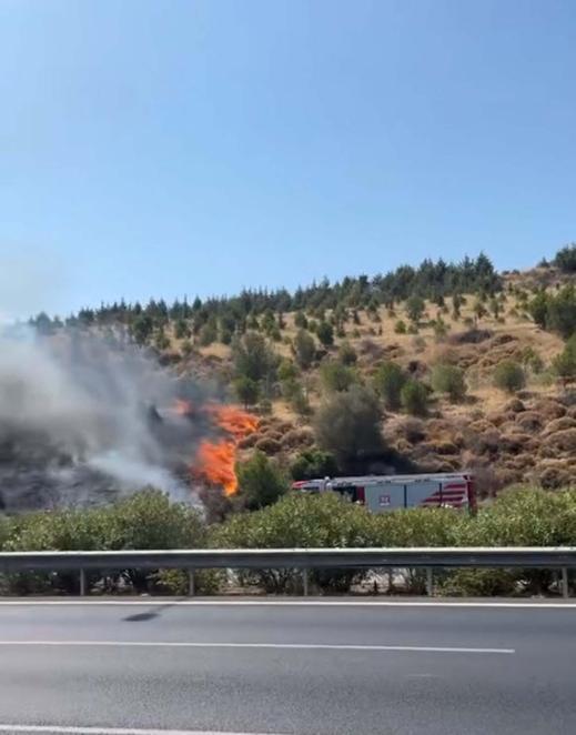 İzmirde otomobilde çıkan yangın, makilik alana sıçradı