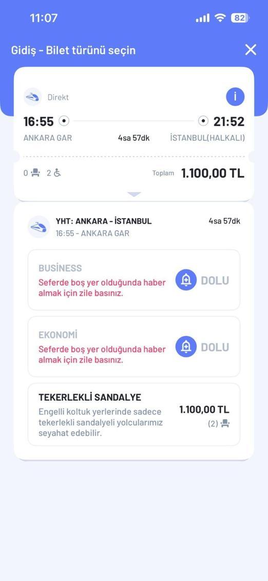 Tren bileti bulamayan yolcular, yer açılması halinde otomatik olarak bilgilendirilecek
