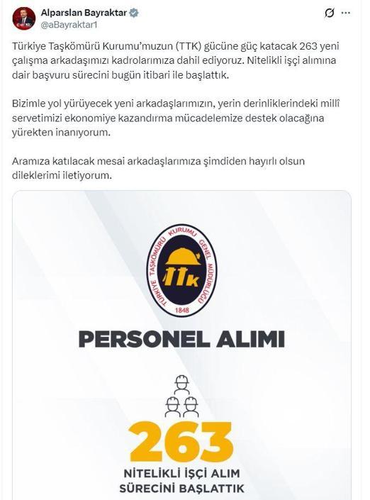Türkiye Taşkömürü Kurumu, 263 işçi alacak