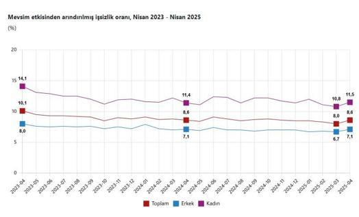 TÜİK: İşsizlik oranı yüzde 8,6 seviyesinde gerçekleşti