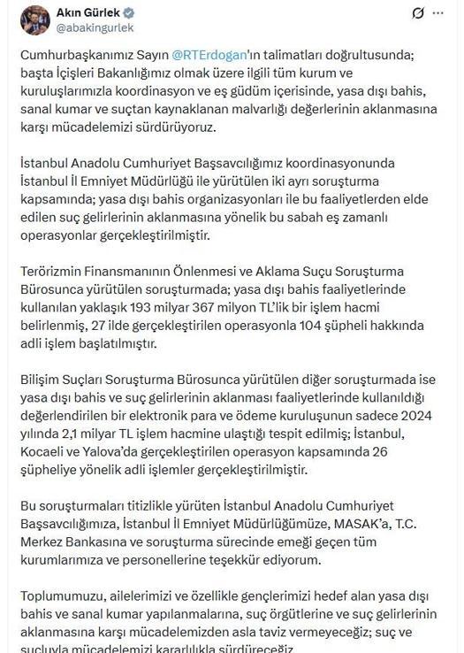 Yasa dışı bahis soruşturmalarında 130 şüpheli hakkında adli işlem