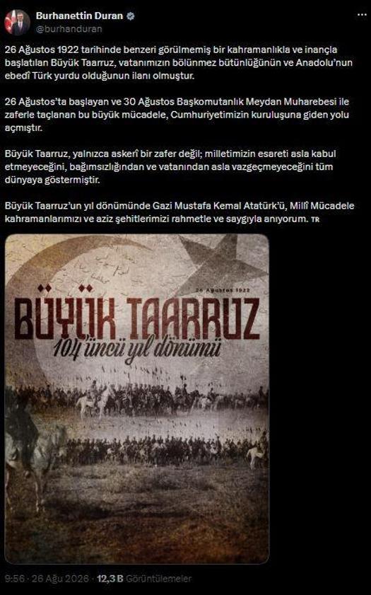 İletişim Başkanı Durandan Büyük Taarruzun 104üncü yıl dönümüne ilişkin paylaşım