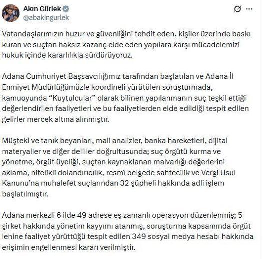 Kuytulcular olarak bilinen yapılanmaya operasyon; 32 şüpheli hakkında adli işlem