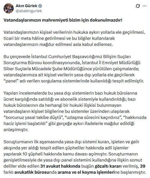 Kişisel verileri yasa dışı kullanan 31 avukata gözaltı kararı