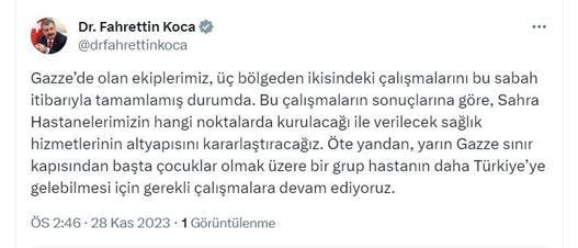 Bakan Koca: Gazzeden bir grup hasta daha getirmek için çalışıyoruz