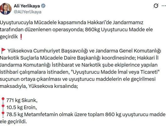 Hakkaride 860 kilo uyuşturucu madde ele geçirildi