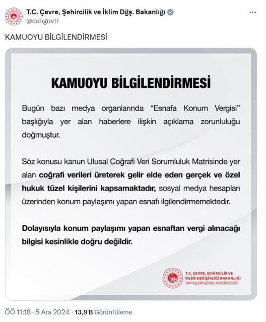 Bakanlıktan Konum vergisi açıklaması