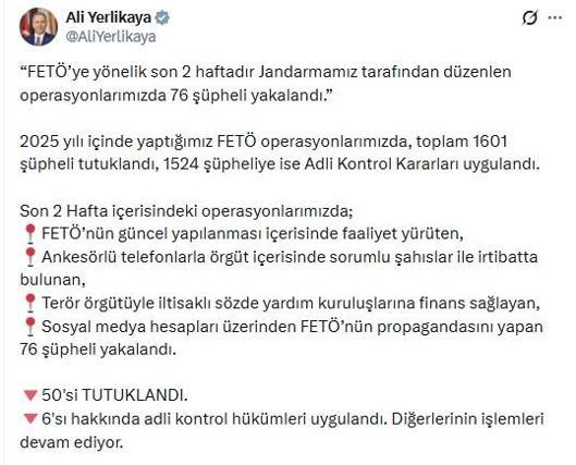 FETÖnün güncel yapılanmasına operasyon: 50 tutuklama