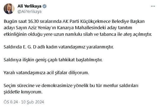 AK Partili Yeniay’ın seçim çalışması sırasında silahlı saldırı: 1 ağır yaralı