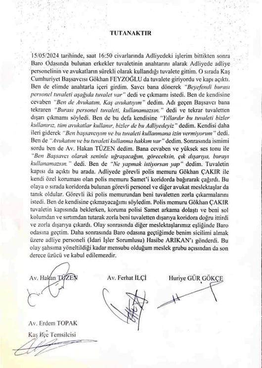 Kaş Adliyesinde başsavcı ile avukat arasında tuvaleti kullanma tartışması