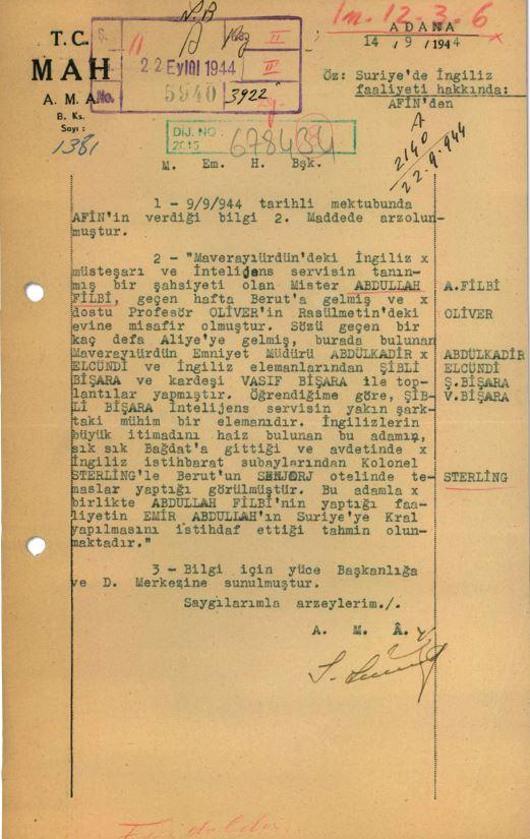 MİT, İngilterenin Orta Doğudaki faaliyetlerine ilişkin 1944 yılından rapor paylaştı