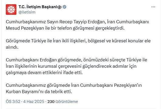 Cumhurbaşkanı Erdoğan, İran Cumhurbaşkanı Pezeşkiyan ile görüştü
