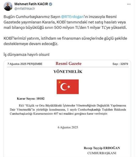KOBİ tanımında değişiklik