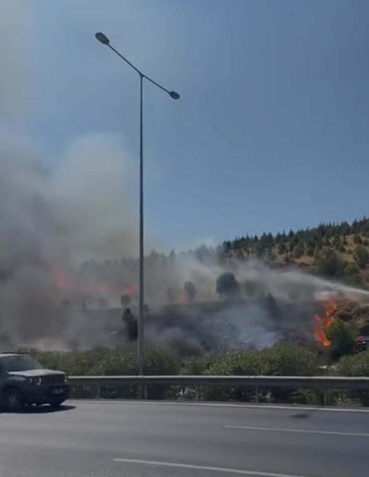 İzmirde otomobilde çıkan yangın, makilik alana sıçradı