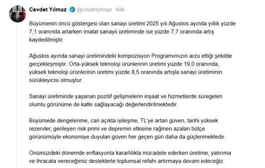 Cevdet Yılmaz: Sanayi üretimi, programımızın arzu ettiği şekilde gerçekleşti
