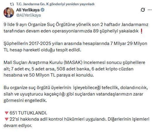 9 ilde suç örgütü operasyonu: 65 tutuklama