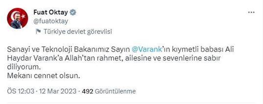 Bakan Varankın babası hayatını kaybetti