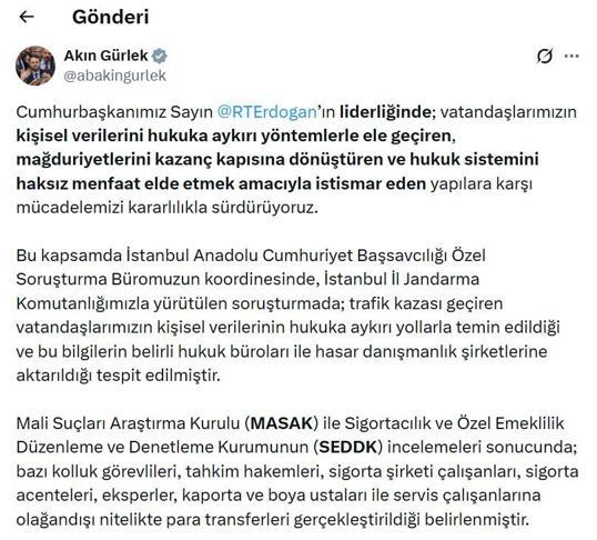 Trafik kazası mağdurlarının kişisel verilerini kullanan 825 kişi hakkında soruşturma