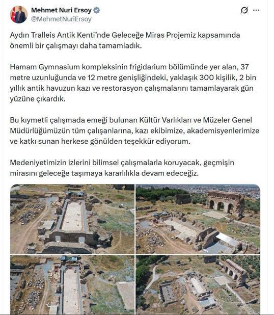 Bakan Ersoy: Tralleiste 2 bin yıllık antik havuz gün yüzüne çıkarıldı