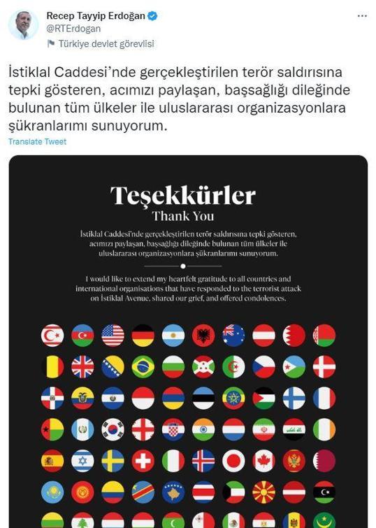 Erdoğan’dan başsağlığı dileklerine şükran mesajı