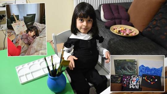 SMA'lı Esra kampanyası için resim yapıyor