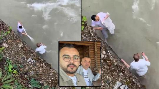 Derede balık avlarken yeğeniyle akıntıya kapılan amcayı arama çalışmaları sürüyor; son anları kamerada