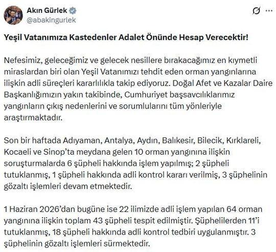 Orman yangınlarına ilişkin soruşturmada 11 şüpheli tutuklandı