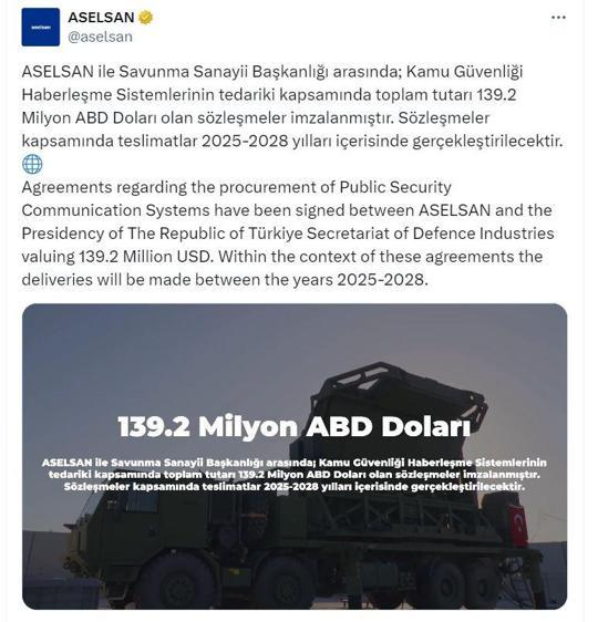 ASELSAN ile SSB arasında 139,2 milyon dolarlık sözleşme