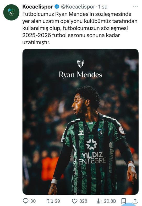 Kocaelispor, Oğulcan Çağlayan ve Ryan Mendes’in sözleşmelerini uzattı
