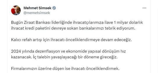 Bakan Şimşek: 2024te ekonomide yapısal dönüşüm hız kazanacak