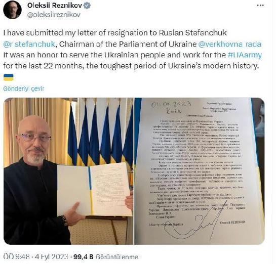 Reznikov: Ukrayna ordusu için çalışmak benim için bir onurdu