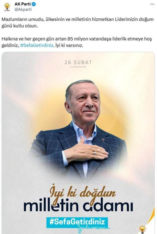 AK Partiden, Cumhurbaşkanı Erdoğanın doğum günü için kutlama mesajı