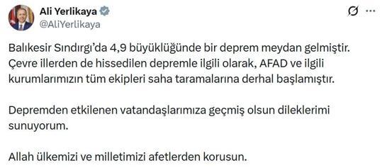 Balıkesirde 4.9 büyüklüğünde deprem