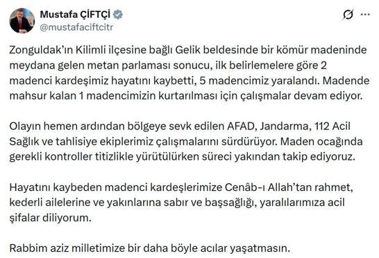 Maden ocağında grizu patlaması; 3 ölü, 5 yaralı