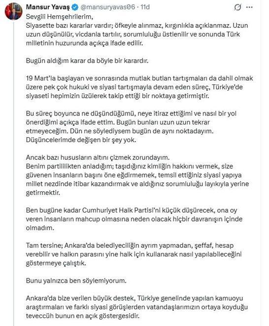 Mansur Yavaş, CHPden istifa etti