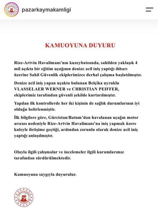 Gürcistandan kalkan küçük uçak, Rize açıklarında denize acil iniş yaptı