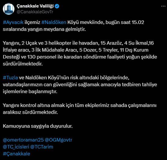 Çanakkalede orman yangını