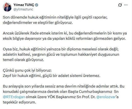 Bakan Tunçtan Hukuk eğitiminde kalite reformu açıklaması