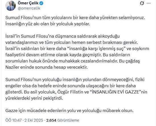 AK Partili Çelik: İsrailin vatandaşlarımızı hemen serbest bırakması gerekir