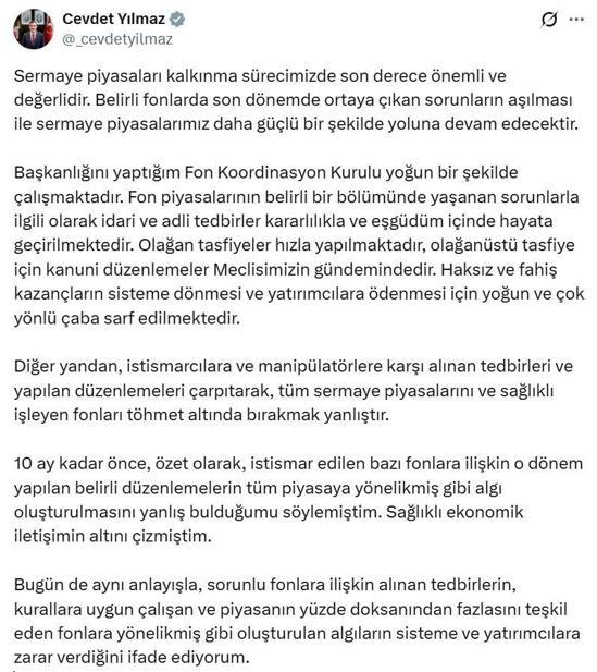 Cumhurbaşkanı Yardımcısı Yılmaz: Olağan tasfiyeler hızla yapılmaktadır