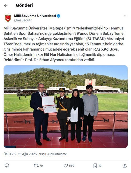 Şehit Ömer Halisdemirin kızı Elif Nur teğmen oldu