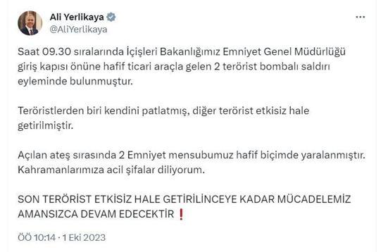 Emniyet Genel Müdürlüğüne bombalı saldırı girişimi: 1 terörist kendini patlattı