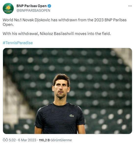 Sırp tenisçi Djokovic, ABD’de düzenlenecek turnuvadan çekildi