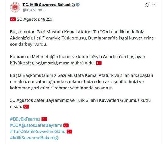 MSBden 30 Ağustos Zafer Bayramı paylaşımı