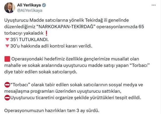 Tekirdağda uyuşturucu operasyonunda 35 tutuklama