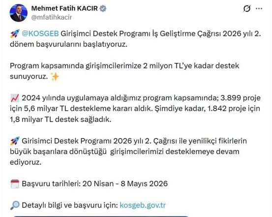 Bakan Kacır: Girişimcilerimize 2 milyon TLye kadar destek sunuyoruz