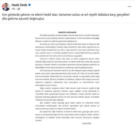 Görevden uzaklaştırılan belediye başkanı: Tuana’nın öldüğü kazanın şüphelisiyle bağım yok