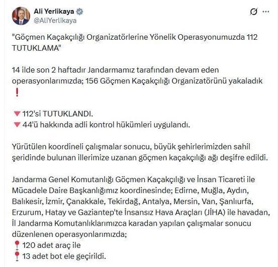 14 ilde göçmen kaçakçılarına operasyon; 112 tutuklama