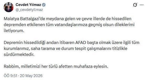 Malatyada 5.6 büyüklüğünde deprem