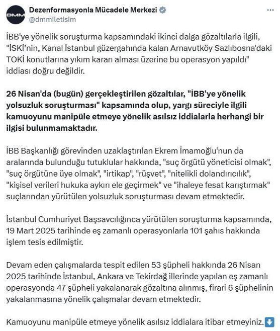 DMMden İBBdeki gözaltılara ilişkin açıklama